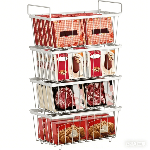 Freezer Organizer Bins, 4 Pack Stackable Chest Freezer Organizer for 5-7 Cu.ft Deep Chest Freezer Organization, Freezer Organizer Bins Easy to Get Food from Bottom Prevent Frozen Food Waste(White)