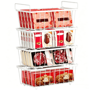 Freezer Organizer Bins, 4 Pack Stackable Chest Freezer Organizer for 5-7 Cu.ft Deep Chest Freezer Organization, Freezer Organizer Bins Easy to Get Food from Bottom Prevent Frozen Food Waste(White)