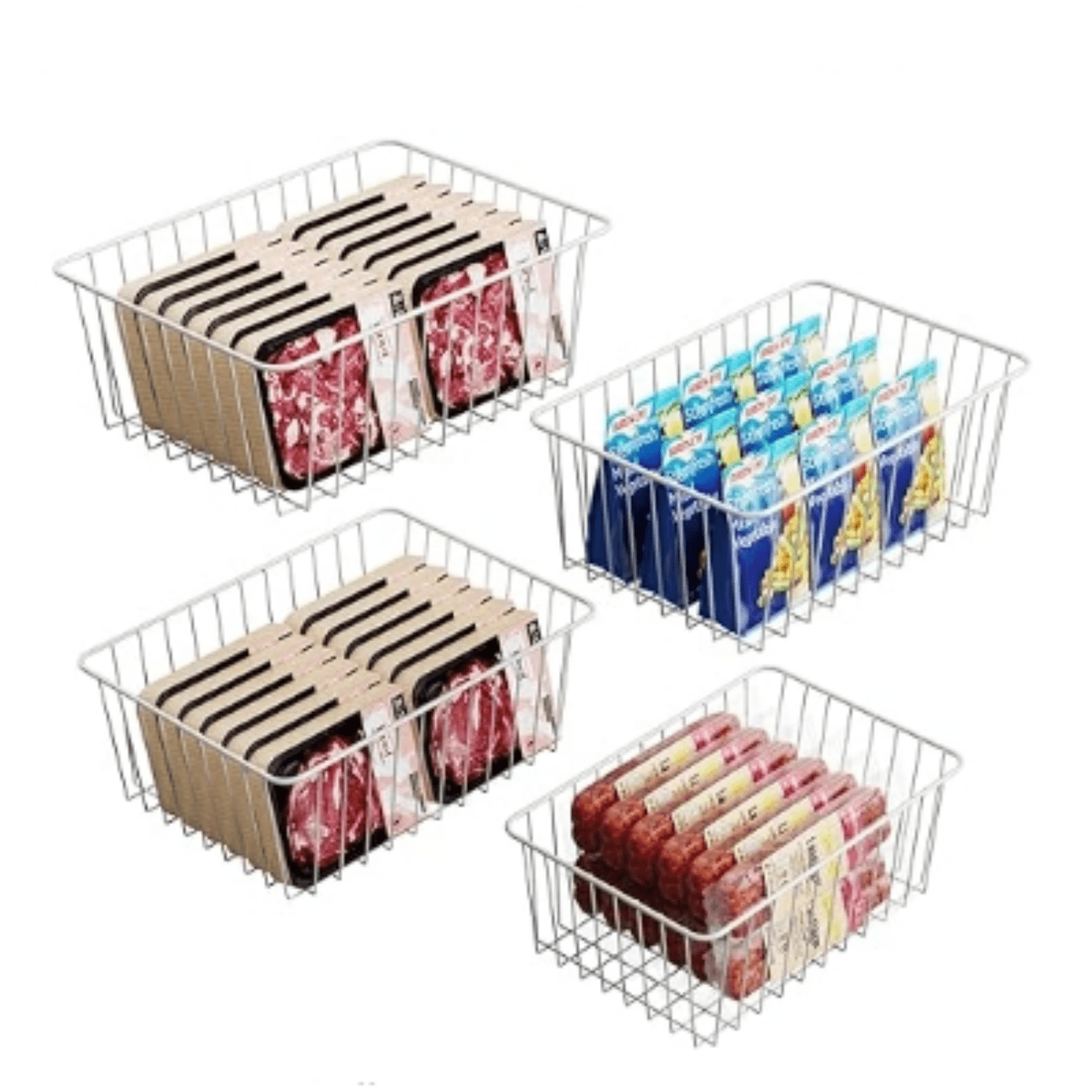 Freezer Organizer Bins - 4 Pack Upright Freezer Baskets for 16/17 / 21 Cu.Ft Stand up Freezer, Easily Get Food, Stop Food Fall out from Freezer Better Ventilation, 2 Large 2 Medium, White
