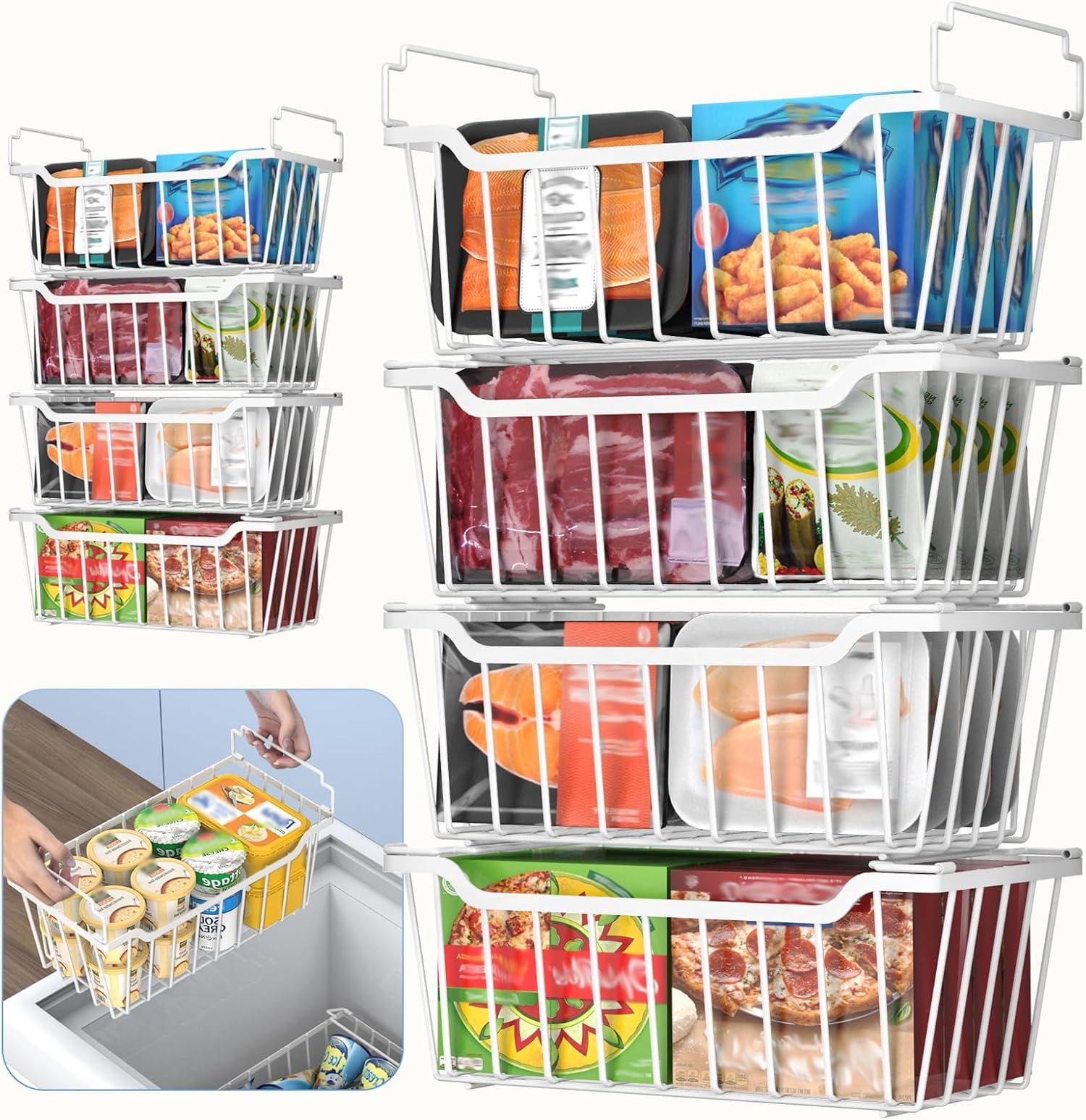 Freezer Organizer Bins with Foldable Handle, 8 Stackable Freezer ...