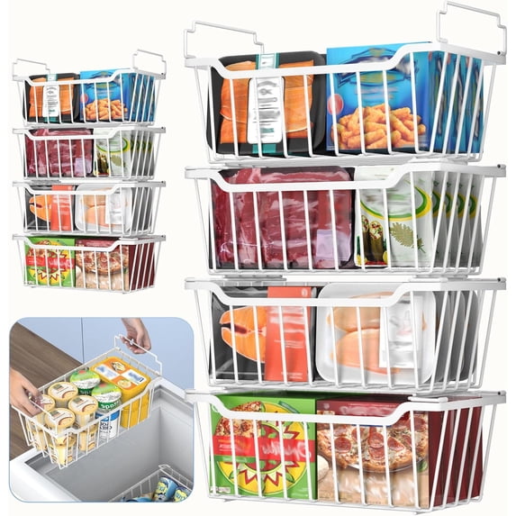 Freezer Organizer Bins with Foldable Handle, 8 Stackable Freezer ...