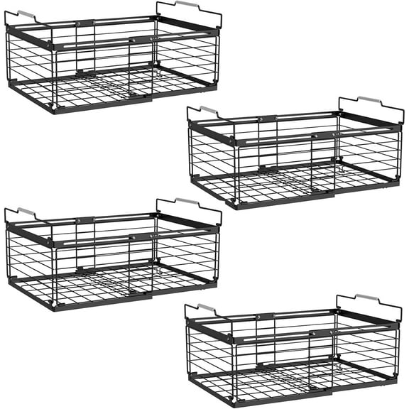 Freezer Organizer Bins, Large Expandable Stackable Chest Freezer Containers with Handle, Metal Adjustable Storage Baskets for Fridge, Deep Freezer, Cabinet, Kitchen, Pantry - Black
