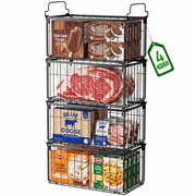 Freezer Organizer Bins, TAIMASI 4 Pack Stackable Deep Chest Freezer Baskets with Foldable Handles, Coated Metal Storage Containers for 3.5-7 Cu.FT Deep Freezer,