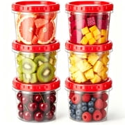TINANA Freezer Storage Containers with Lids, 17 oz 6 Pack Twist Top Round Plastic Food Storage Containers, Leak Proof, Microwave Dishwasher Safe