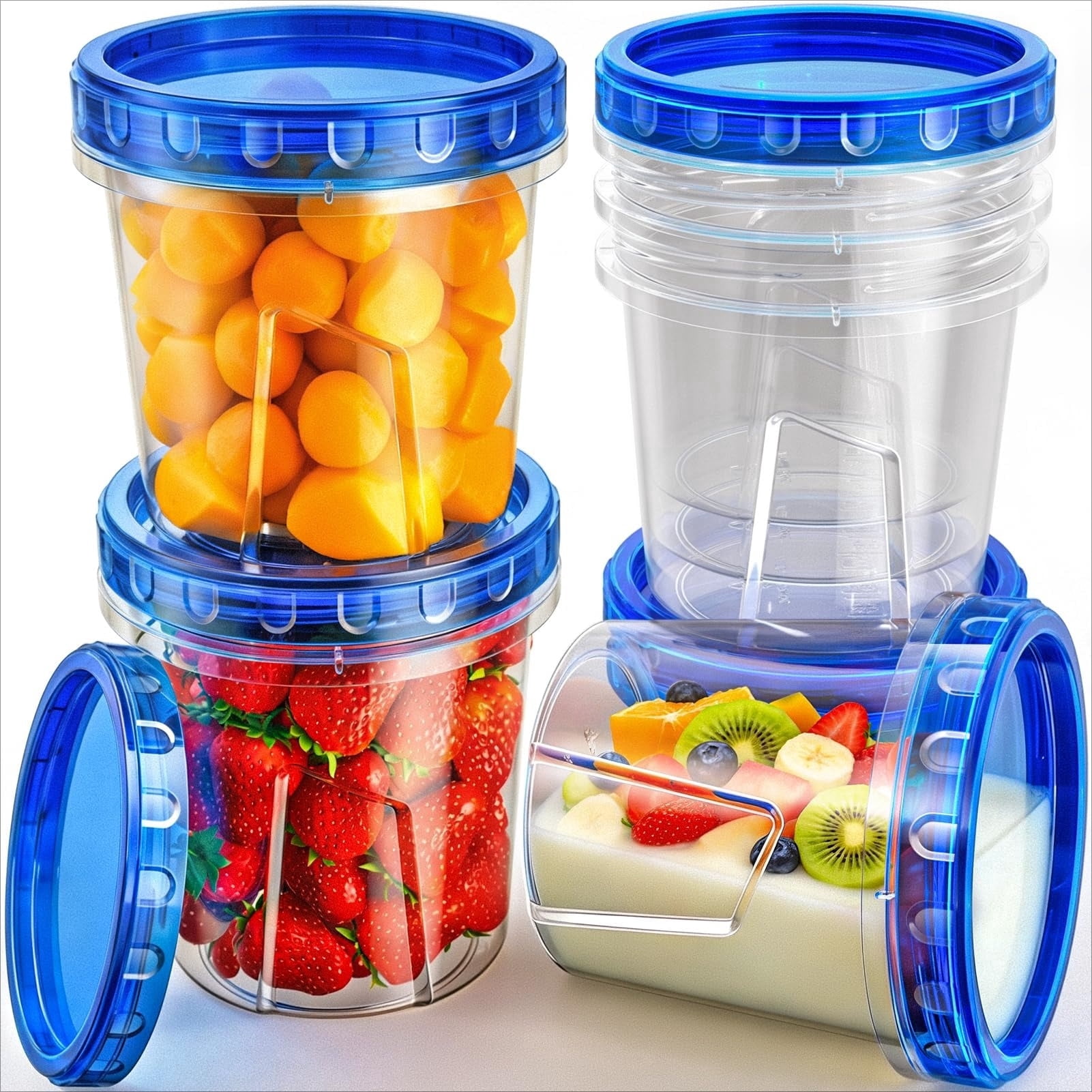 Plastic Food Storage Jars 6Pack-24oz Twist Top Lids Meal Prep