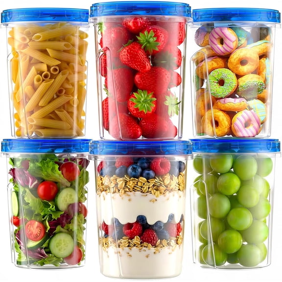 Freezer Storage Containers, 6 Pack-33 OZ Food Storage Containers with Twist Top Lids, Reusable Plastic Containers with Lids, Soup Containers for Meal Prep, Overnight Oats, Leftovers, Snack