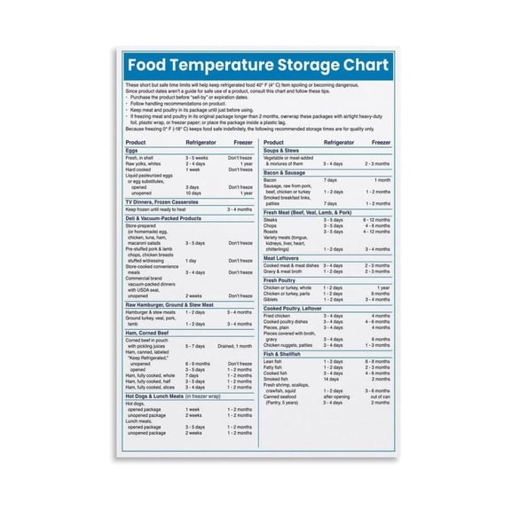 Freezer Storage Times Chart Poster Canvas Painting Meat Dairy Vegetable Food Safety Guide Organization Tips Wall Art for Kitchen Decor