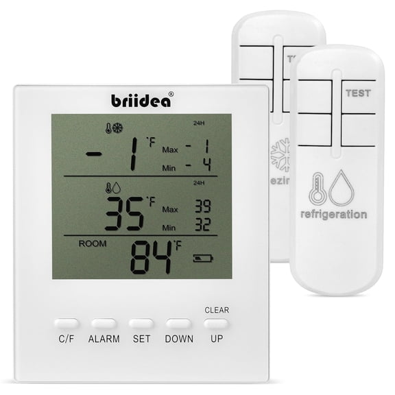 Freezer Temperature Alarm, Briidea Wireless Fridge and Freezer Thermometer with Alarm, Alerts for Max/Min Temperatures (-40℉ to 99℉), Prevent Food Spoilage