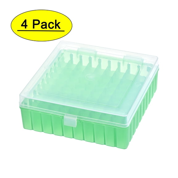 Freezer Tube Box 100 Places Polypropylene Lockable Holder Rack for 1.5/1.8/2ml Microcentrifuge Tubes, Green 4Pcs