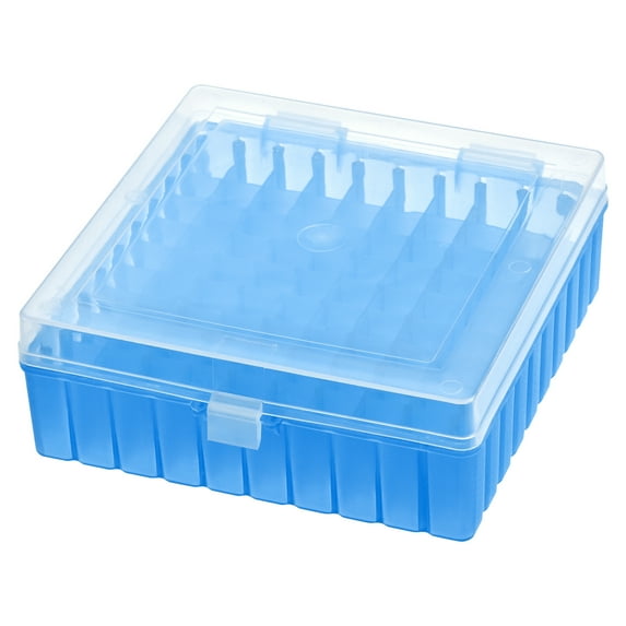 Freezer Tube Box 100 Places Polypropylene Plastic Lockable Holder Rack, for 1.5/1.8/2ml Microcentrifuge Tubes, Blue