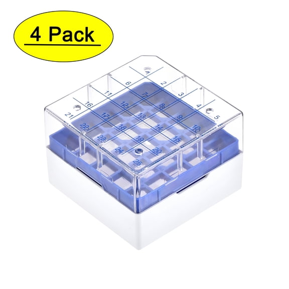 Freezer Tube Box 25 Places Waterproof Polypropylene Holder Rack for 1.8/2ml Microcentrifuge Tubes, Blue 4Pcs