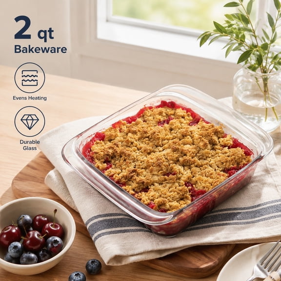 Freezer-to-Oven Safe 2 Qt Glass Baking Dish with Lid, 8x8 Durable Heat-Resistant Bakeware for Casseroles and Meal Prep