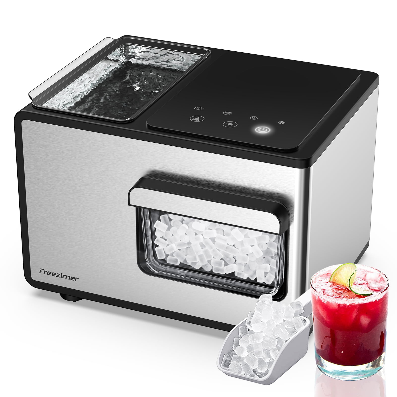 Famistar Portable Countertop Nugget Ice Maker , 55Lbs/24H Sonic Ice Maker,  Quick Ice in 7 Mins, 2 Water Inlet Modes, Self-Cleaning, Chewable Nugget  Ice Maker Machine for Home Office Bar Cofe 