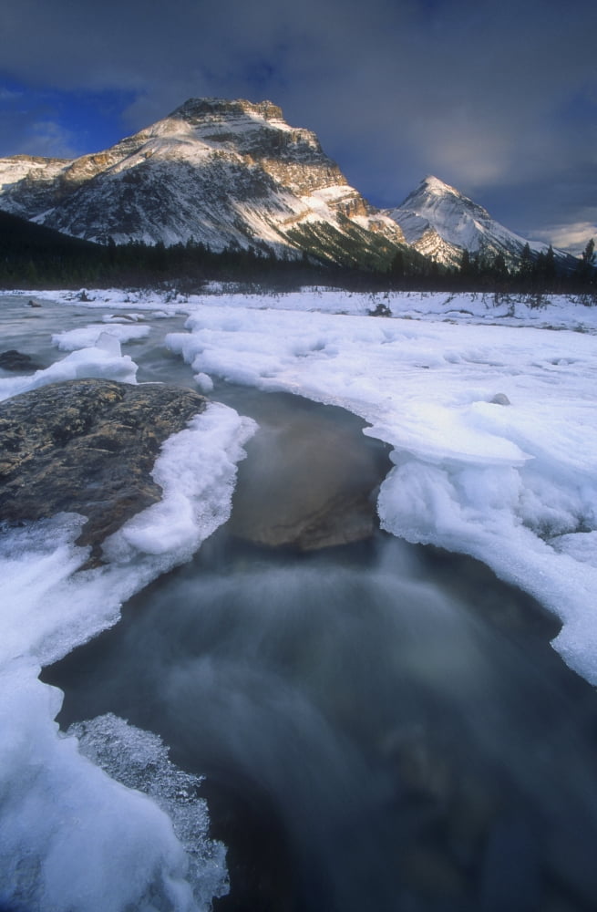 Freezing Mountainous River Banff Alberta Canada Canvas Art - Bilderbuch Design Pics (11 x 18)