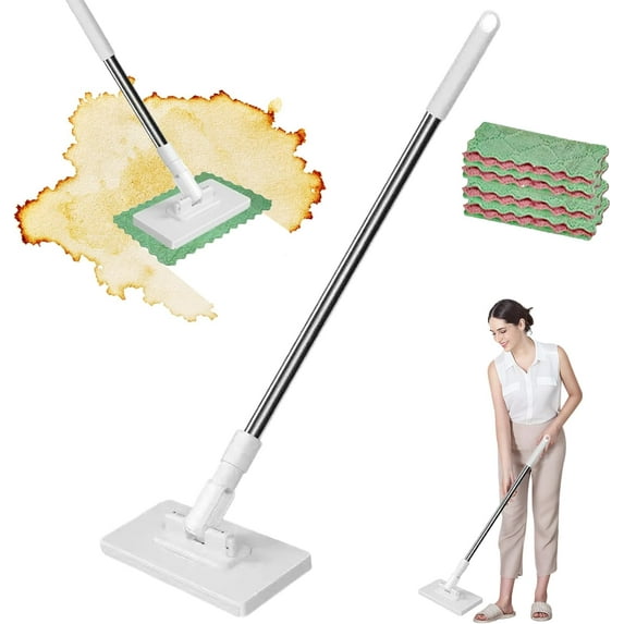 Fregona Antipolvo Desechable, 39.5 In/100cm Fregona Antipolvo Desechable Con 4 Paños Reutilizables, Disposable Dust Mop with 4 Reusable Cloths & Handle for Multi-Surface Floor Cleaning