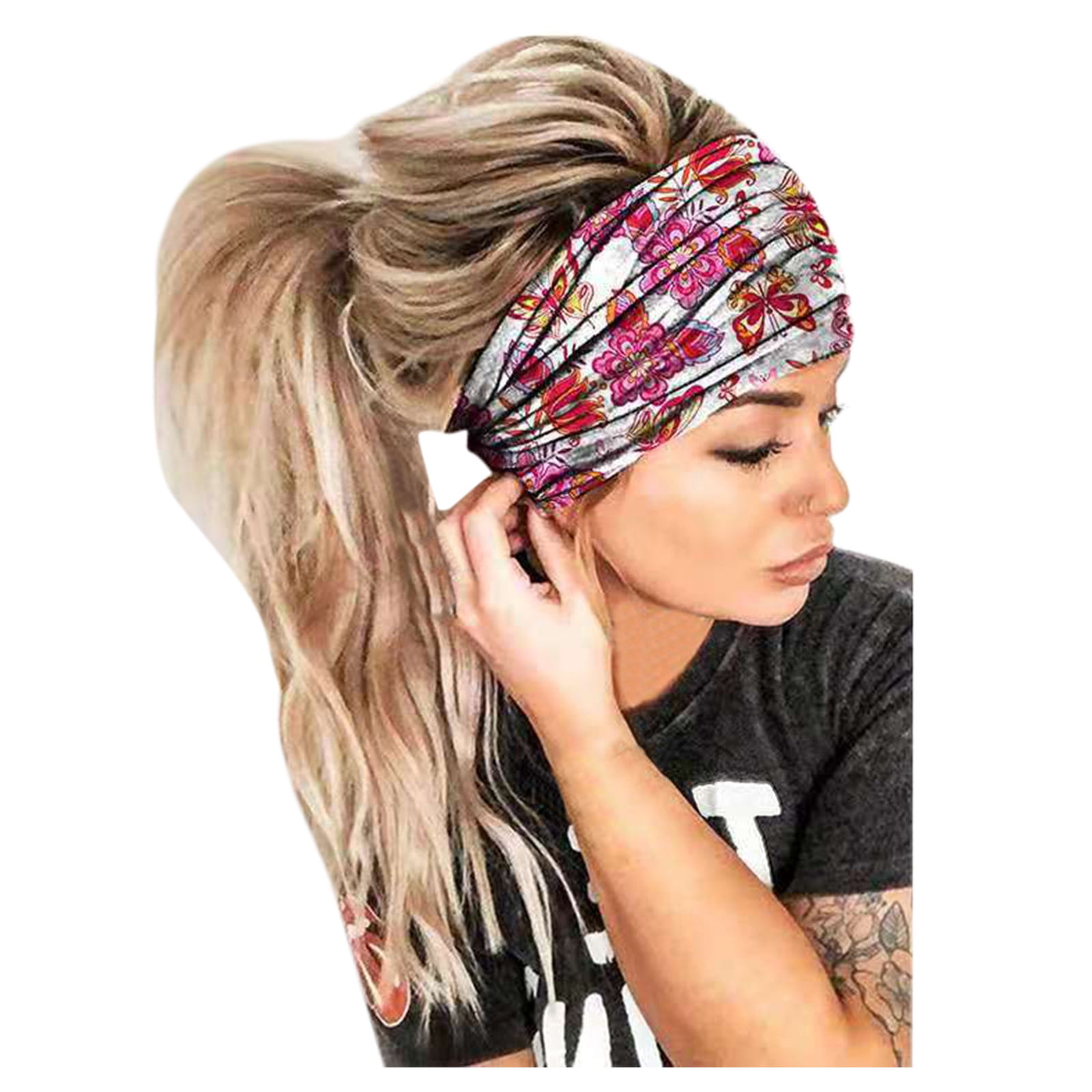 Frehsky headbands for women Women Print Headband Elastic Head Wrap Hair  Band Bandana Headband Beige