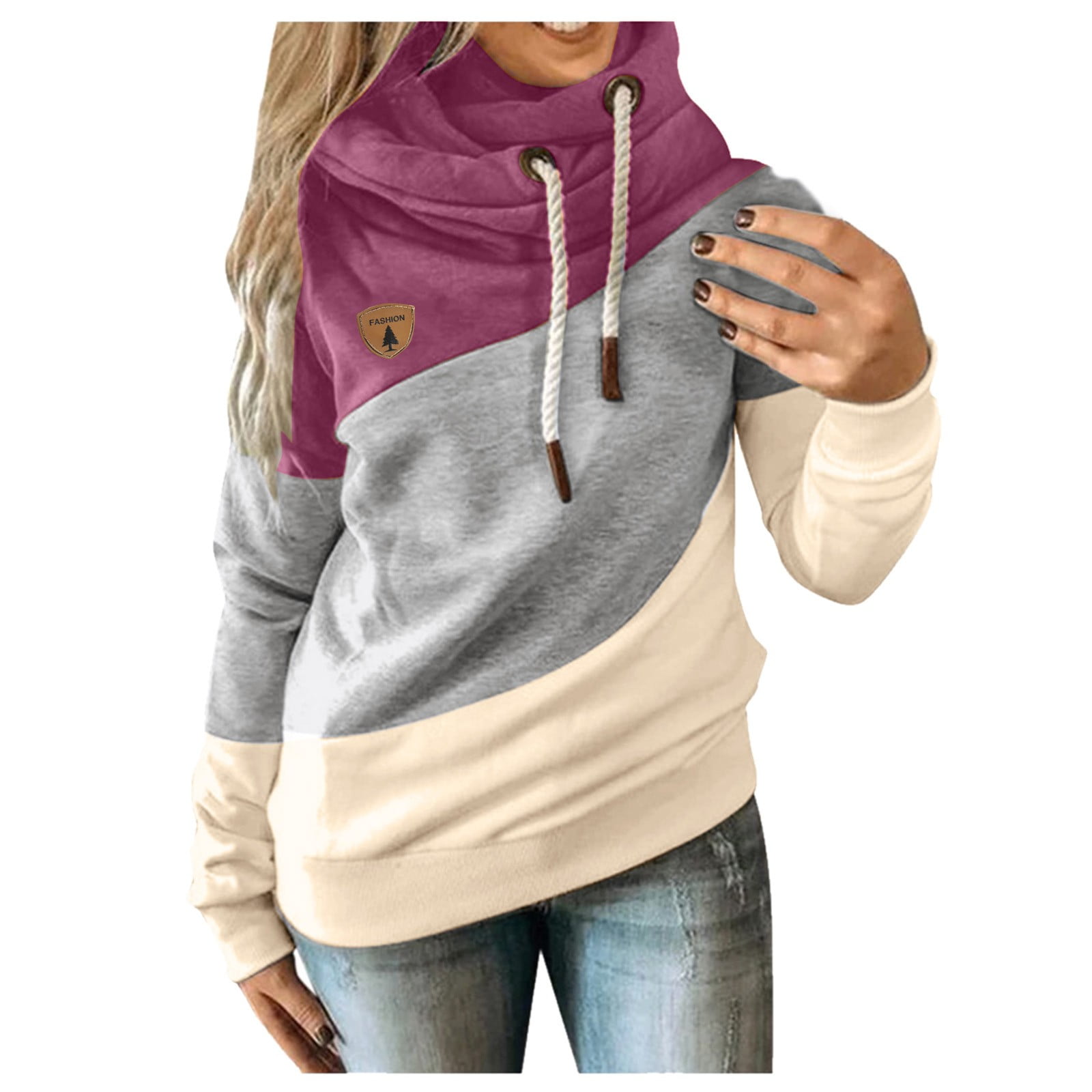 X Large Sleeve Casual Hoodie Splice Contrast Long Sweatshirt Solid Strap  Women Tops Sweat Shirts Ladies (Black, S) at  Women's Clothing store