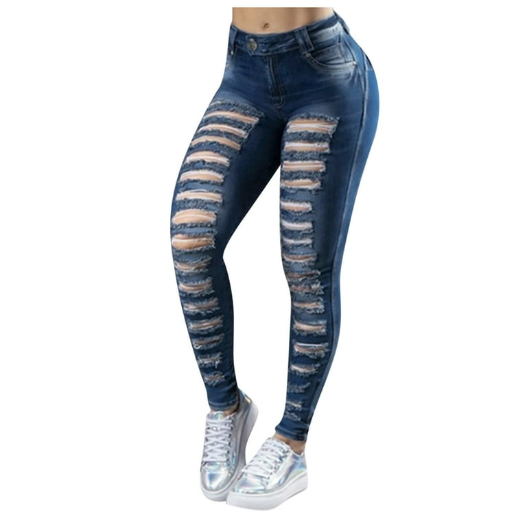 Frehsky leggings for women Women's Denim Print Jeans Look Like Leggings  Stretchy High Waist Slim Skinny Jeggings Blue