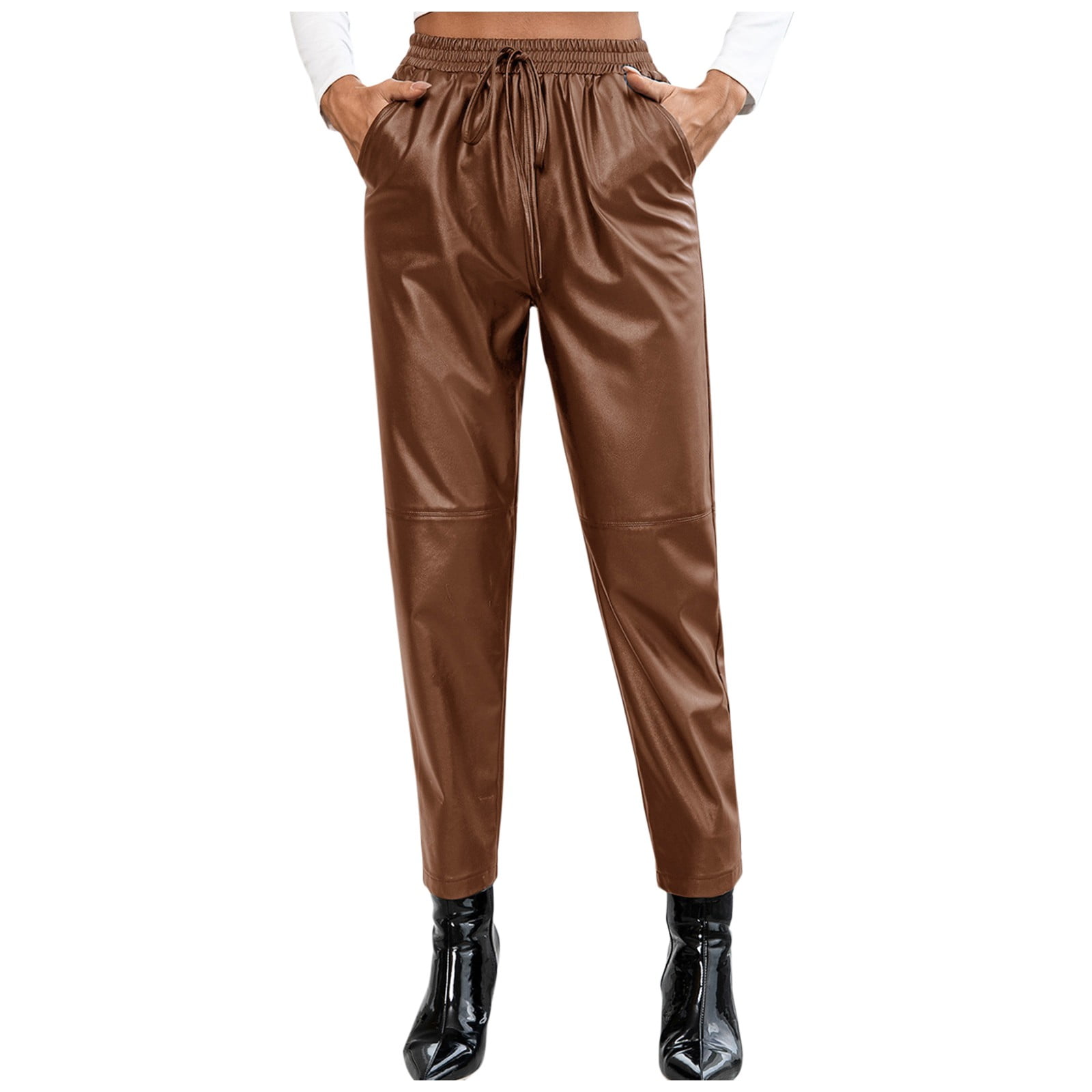 Baocc Leather Pants for Women Womens Leather Leggings Stretch High Waisted  Pleather Pu Pants Warm Pants Womens Leather Pants F 