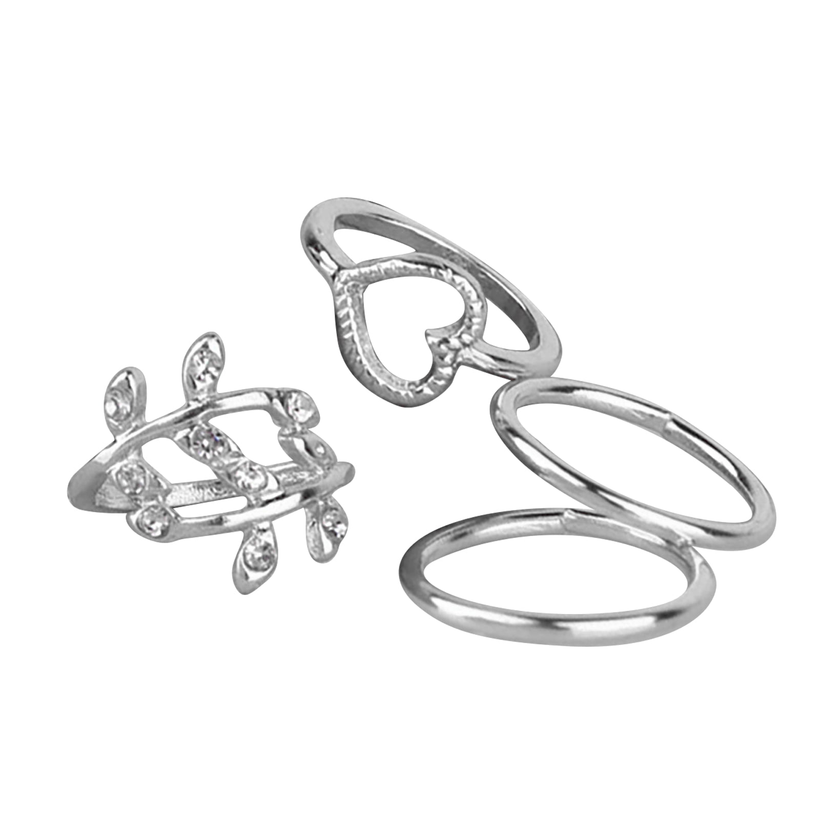 Frehsky rings 4 Pieces Set Of Ring Inlaid With Diamond Leaves Heart
