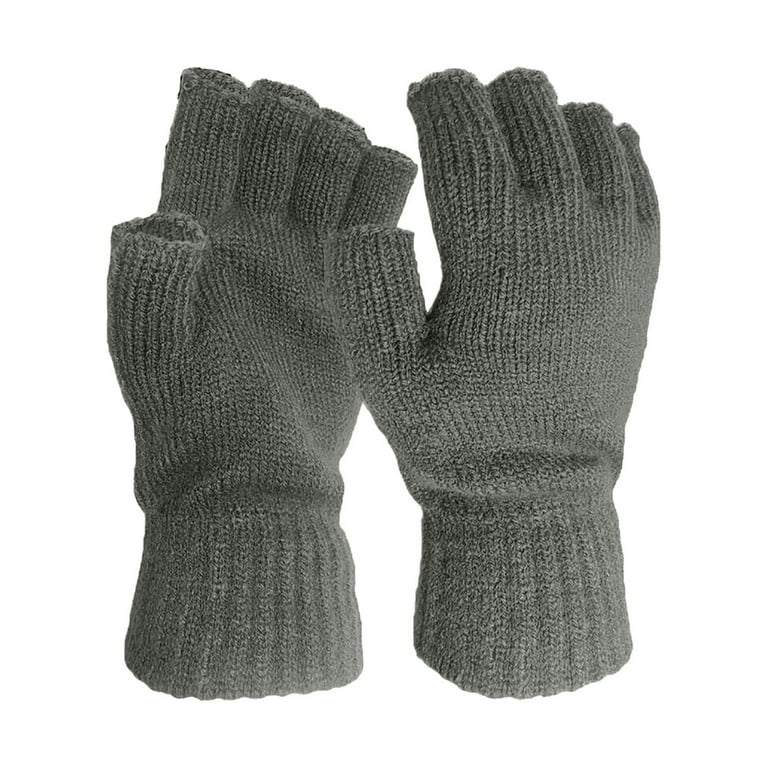Frehsky warm gloves Men\'s And Solid Women\'s Winter Gloves Color Half-finger Warm Knitted Grey