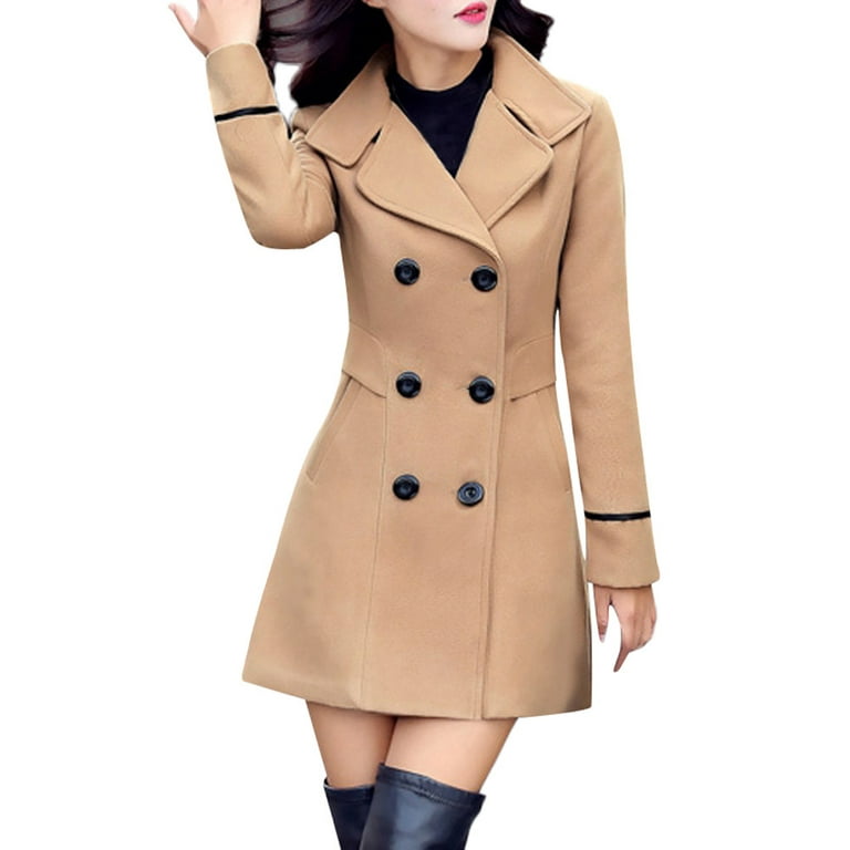 Frehsky winter coats for women Women Wool Double Coat Elegant Long Sleeve  Work Office Fashion Jacket womens tops Khaki