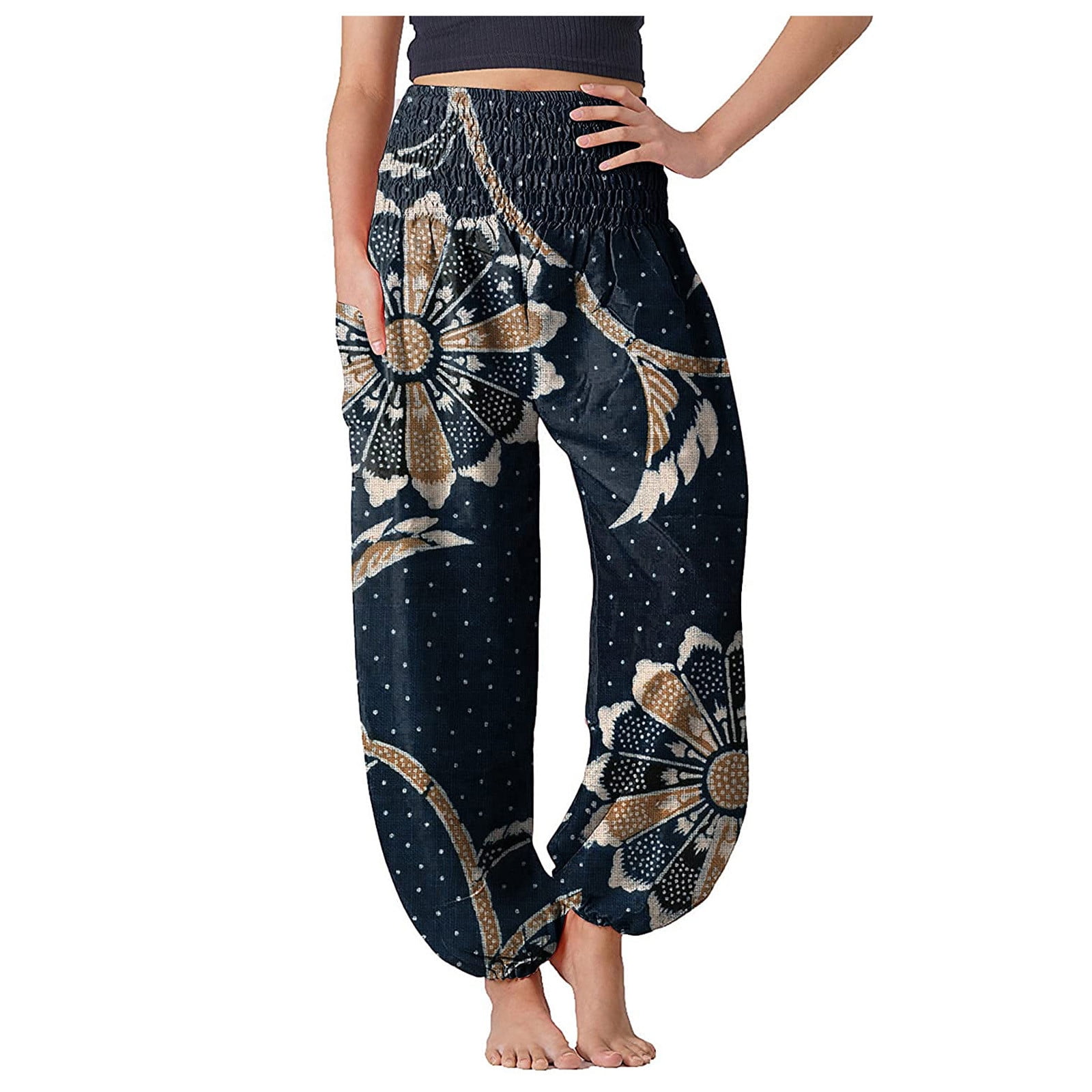 Frehsky yoga pants Women's Comfy Boho Pants Loose Yoga Pants Hippie Pajama  Lounge Boho Pajama Pants wide leg yoga pants for women Blue