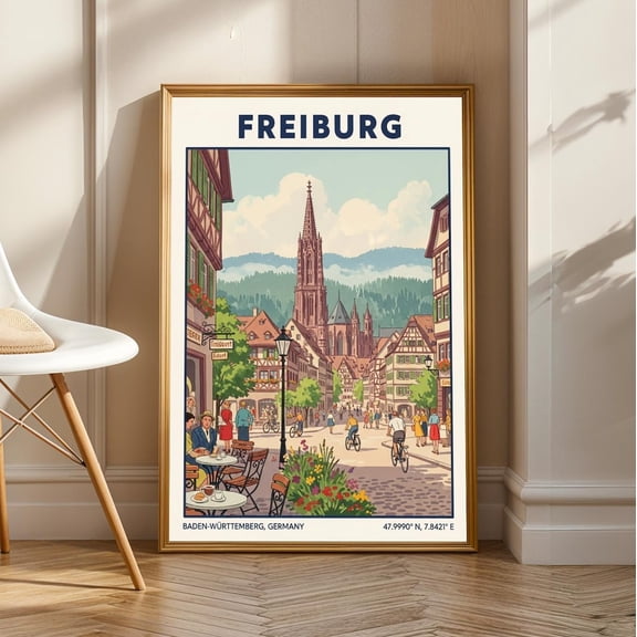 Freiburg Cathedral Spire Art Print – German Cityscape Poster | European Architecture Decor For Living Room, Bedroom, Office – Art Lovers, Unframed Poster Size 24x36