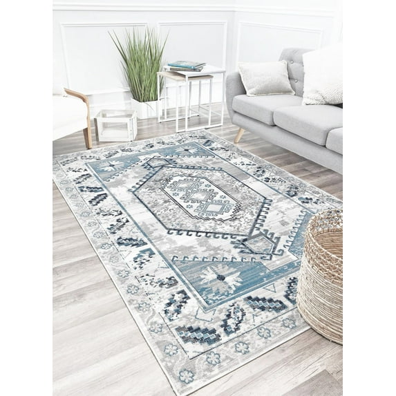 Freida FY10A Misty Blue Vintage Farmhouse Gray Area Rug, 2'6"x8'