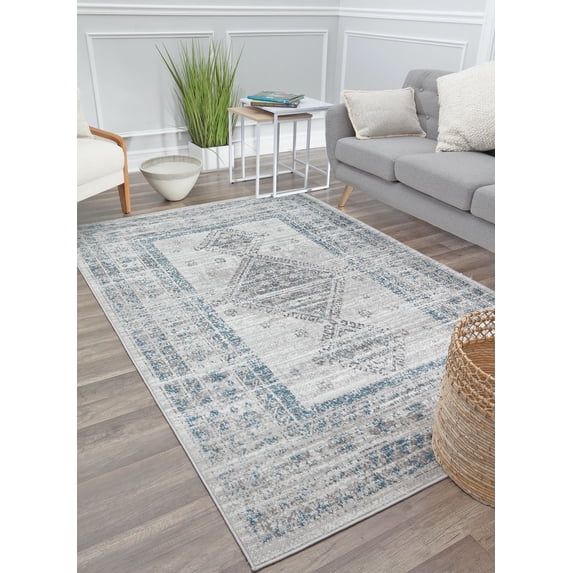 Freida FY20A Grey Ivory Vintage Farmhouse Light Gray Area Rug, 2'6"x4'