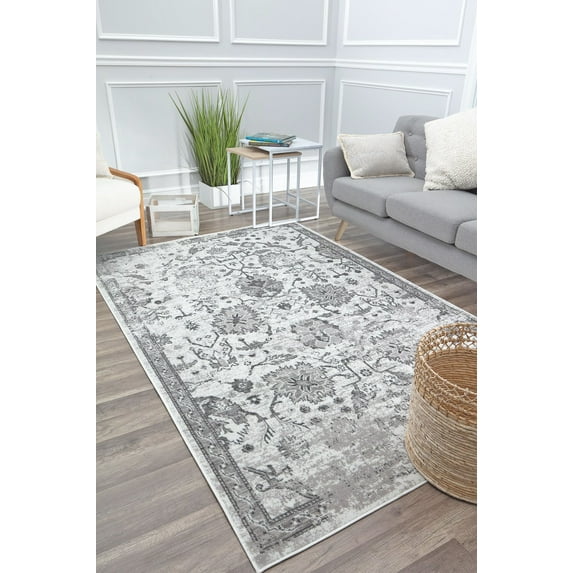 Freida FY30A Icy Grey Vintage Farmhouse Light Gray Area Rug, 8'x10'
