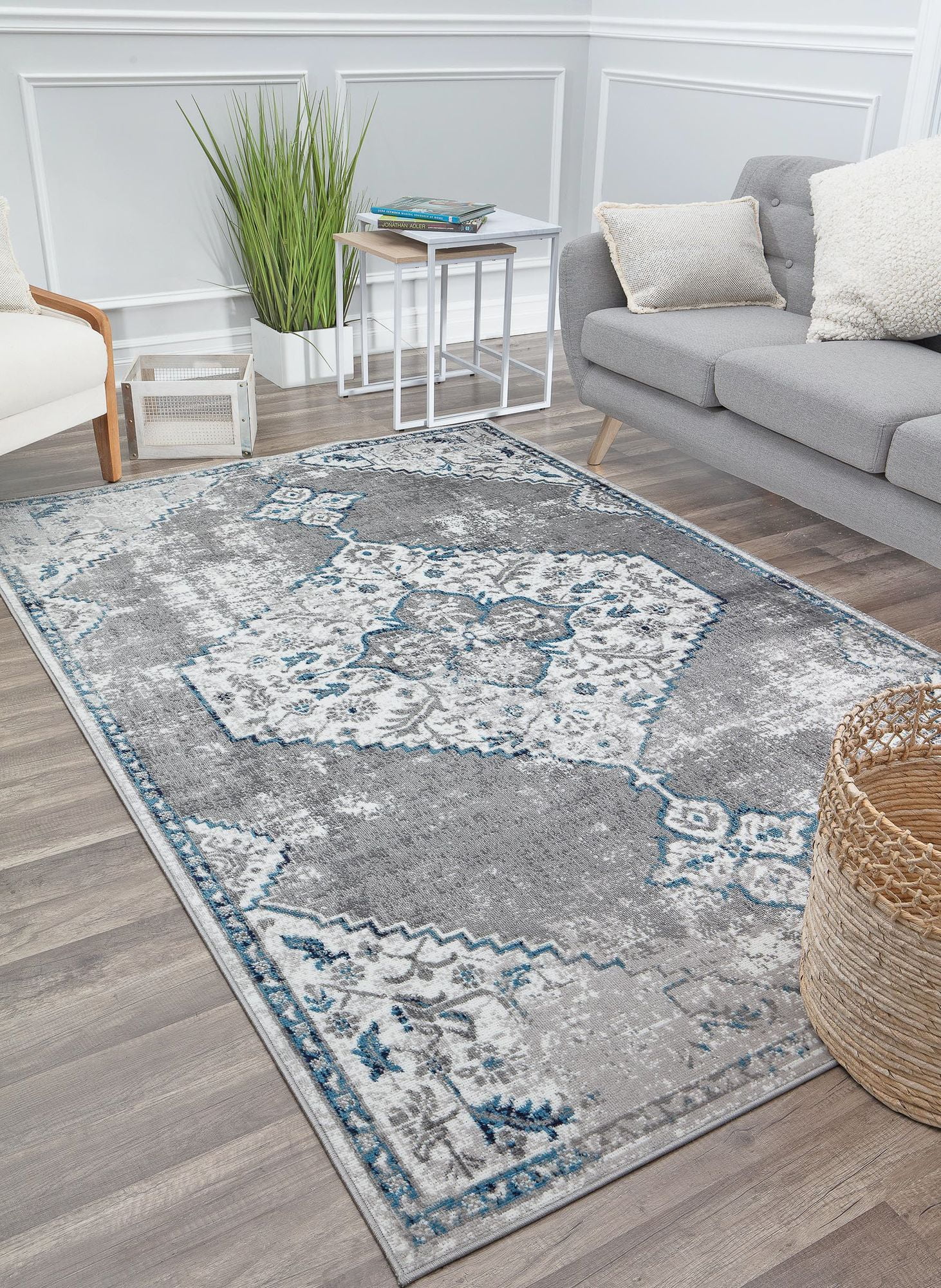 Freida FY35A Ash Vintage Farmhouse Dark Gray Area Rug, 2'6"x8'