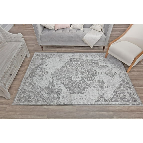 Freida FY35B Charcoal Vintage Farmhouse Light Gray Area Rug, 8'x10'