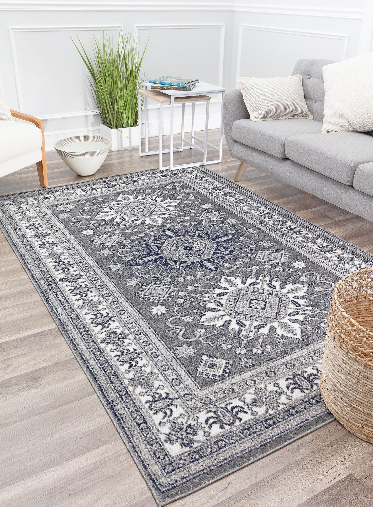 Freida FY45A Cornflower Vintage Farmhouse Dark Gray Area Rug, 2'6"x4 ...