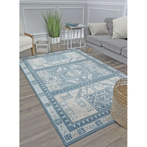 Freida FY60A Azure Vintage Farmhouse Cream Area Rug, 8'x10'