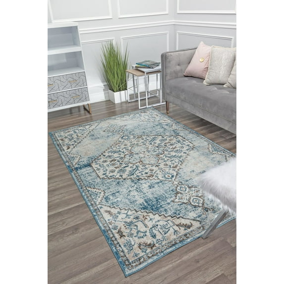 Freida FY65A Powder Blue Vintage Farmhouse Blue Area Rug, 8'x10'