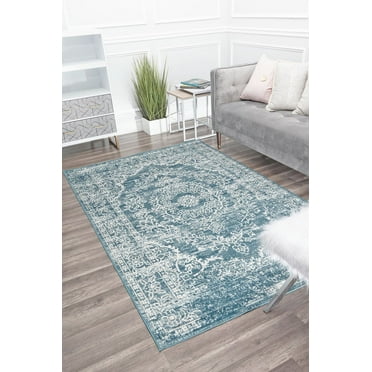 Freida FY70A Blue Frost Vintage Farmhouse Blue Area Rug, 2'6"x8'