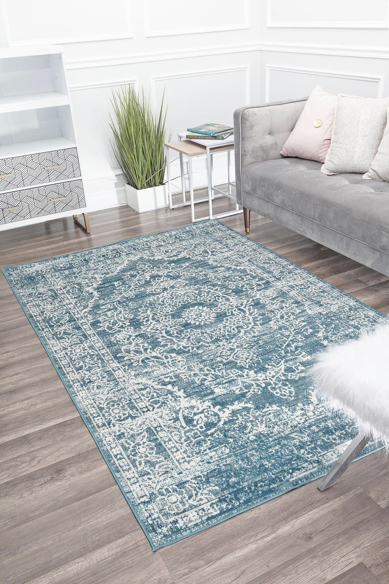 Freida FY70A Blue Frost Vintage Farmhouse Blue Area Rug, 8'x10 ...