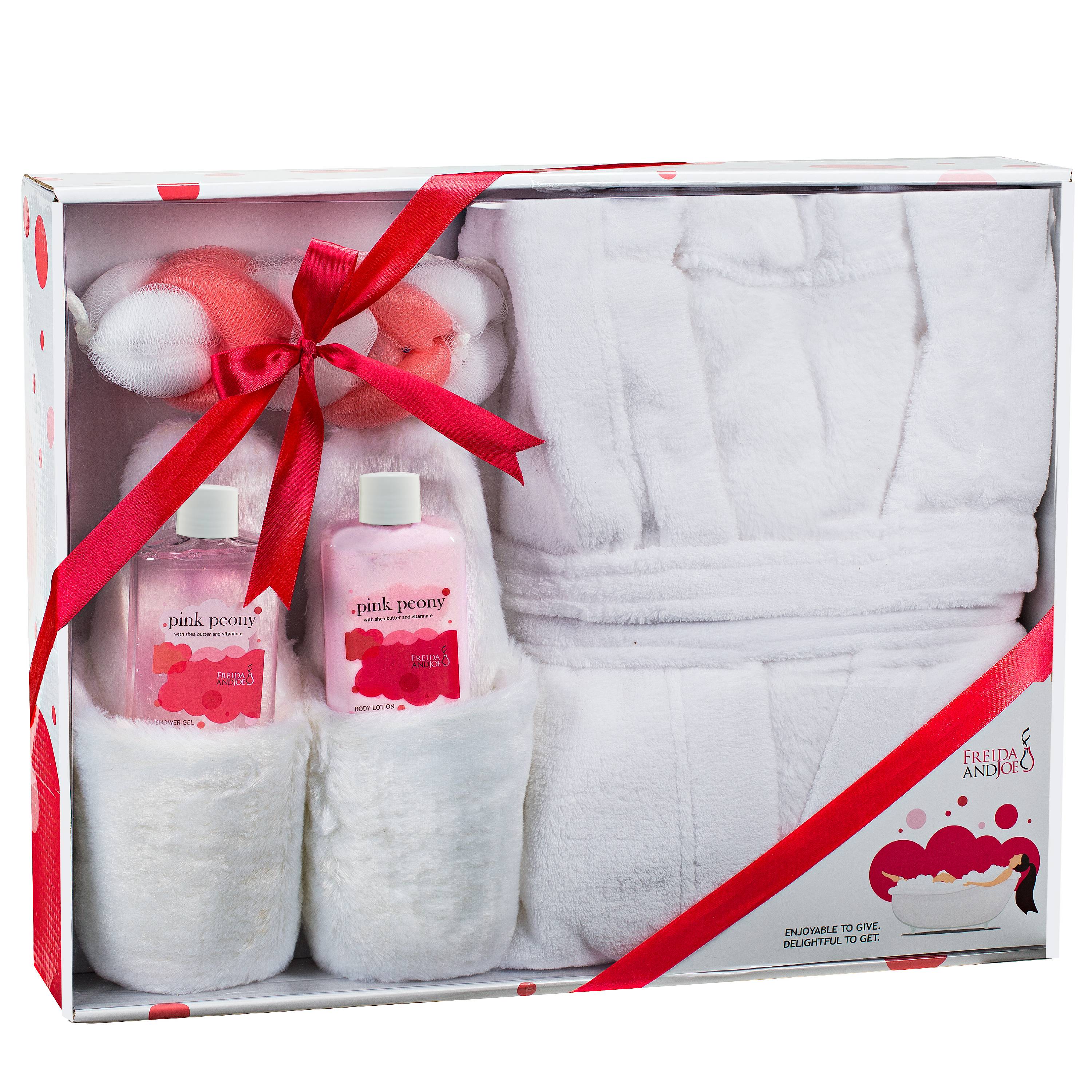 Freida & Joe Gift for Her Pink Peony Scent Home Spa Gift Basket with Luxury Bathrobe & Slipper for Women - image 1 of 5