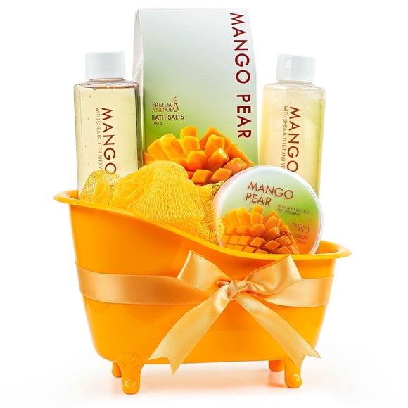 Freida & Joe Tropical Tangy Mango Pears Spa Bath Gift Set - Gift for Her Luxury Gift Baskets Valentines Gift