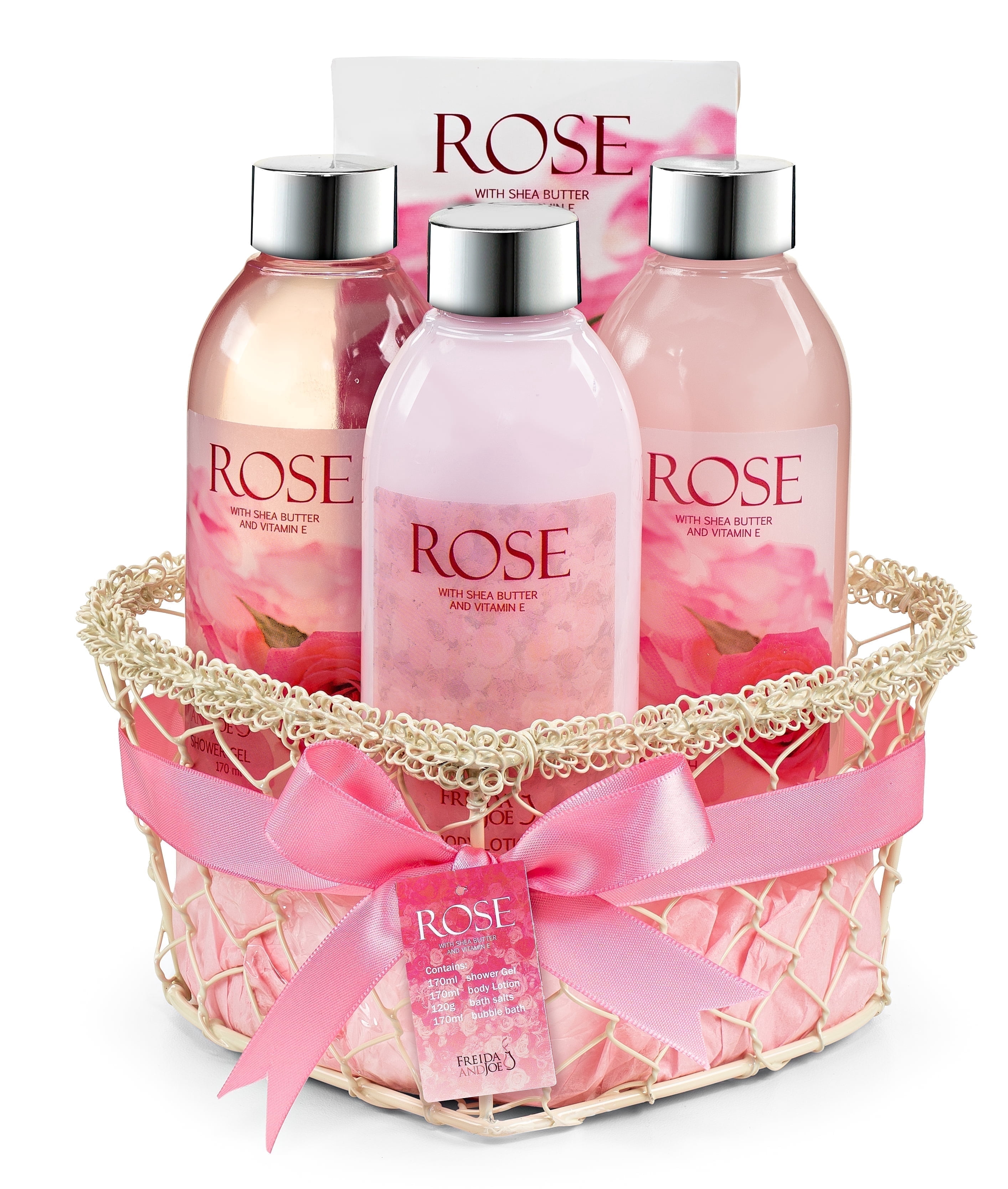 Freida and Joe Bath & Body Gift Set for Her, Pink Rose Fragrance ...