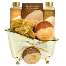 Freida & Joe White Rose Jasmine Spa Bath Gift Set for Women in Elegant Gold Tub Luxury Body Care Mothers Day Gifts for Mom
