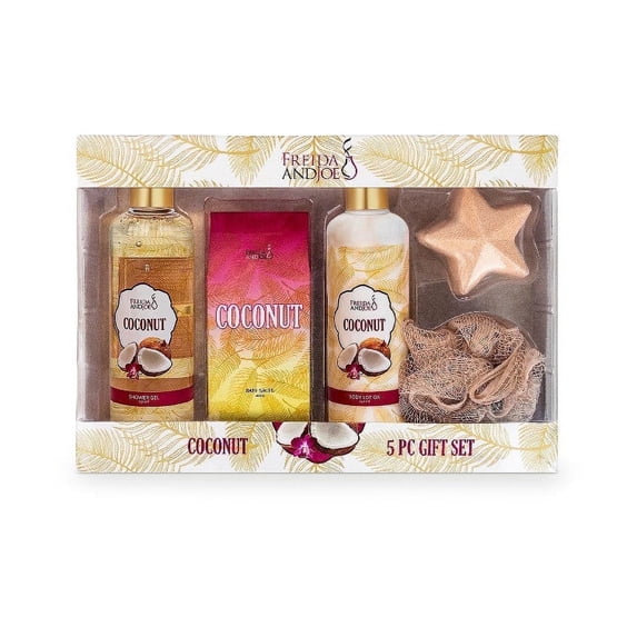 Coconut Bath and Body Gift Set for Women, Luxury Spa Shower and Bath Set, Hydrating Skin Care Self Care Gift Valentines Gift
