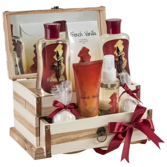 French Vanilla Bath and Body Gift Set for Women Spa Gift Basket with Shower Gel, Bubble Bath, Body Lotion, Bath Bombs & More Valentines Gift