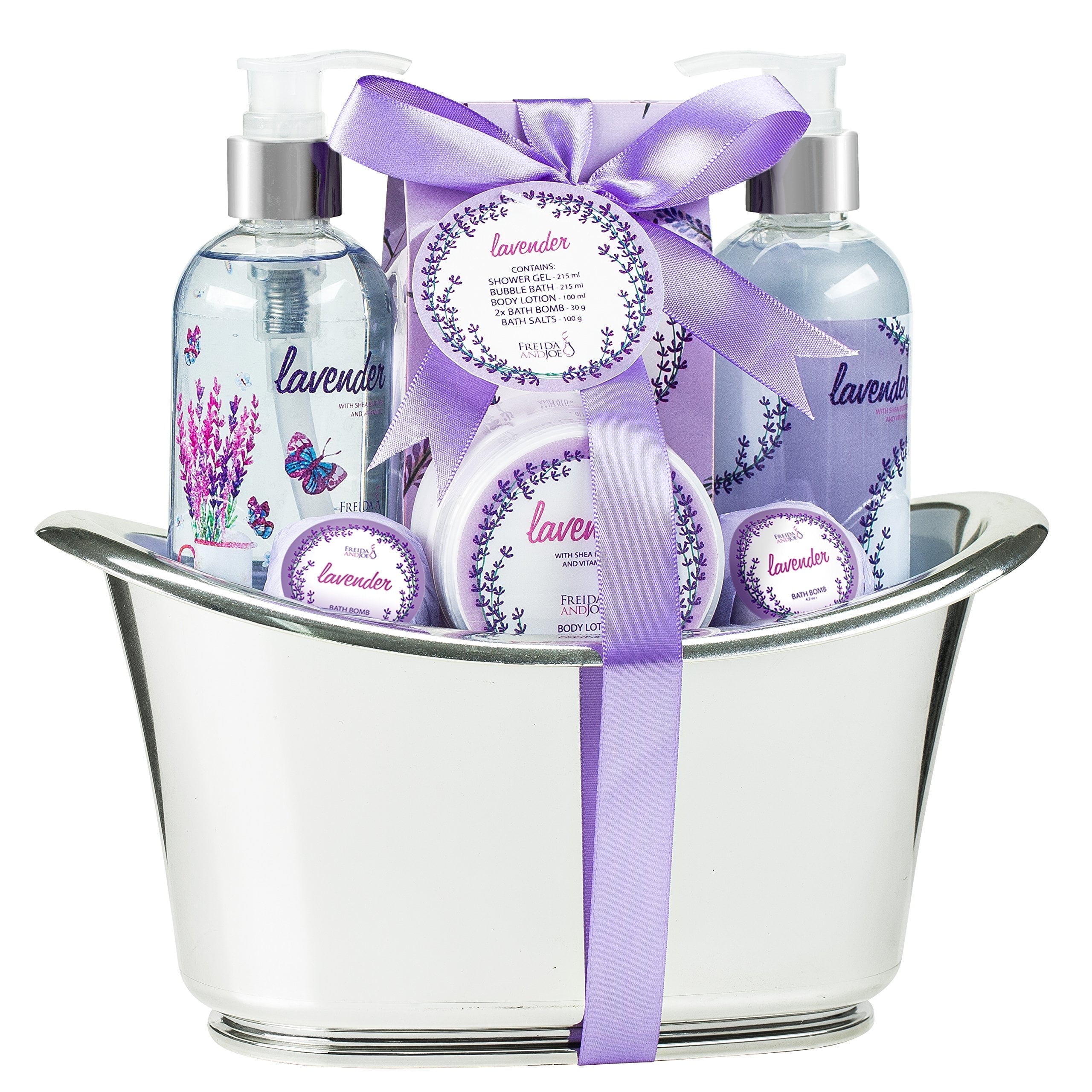 Freida and Joe Bath and Body Gift Set for Her Lavender Aromatherapy Essentials Spa Gift Basket Set for Women Mother's Day Gifts for Mom