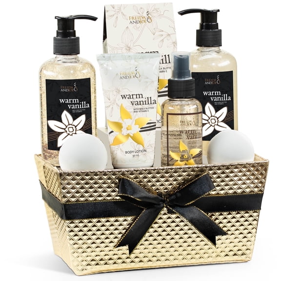 Freida and Joe Bath and Body Gift Set for Her Warm Vanilla Fragrance Bath & Body Spa Gift Set - Perfect Gift Basket for Women Valentines Gift