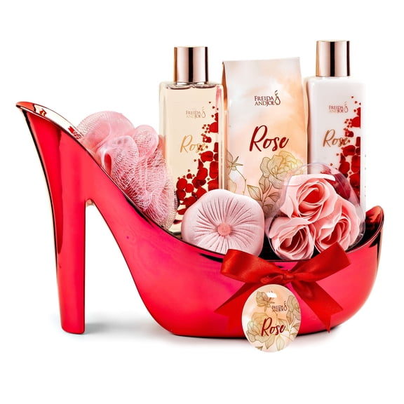 Freida and Joe Elegant 9-piece Rose Bath Set Red High Heel Shoe Luxurious Spa Gift Valentines Gift