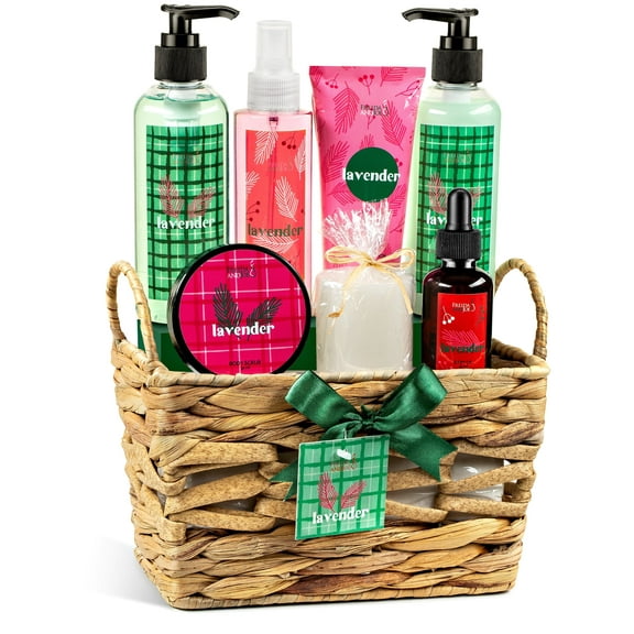 Lavender Spa Gift Set for Women and Men, Includes Shower Gel, Body Lotion, Bath Bombs, Relaxing Self-Care Kit