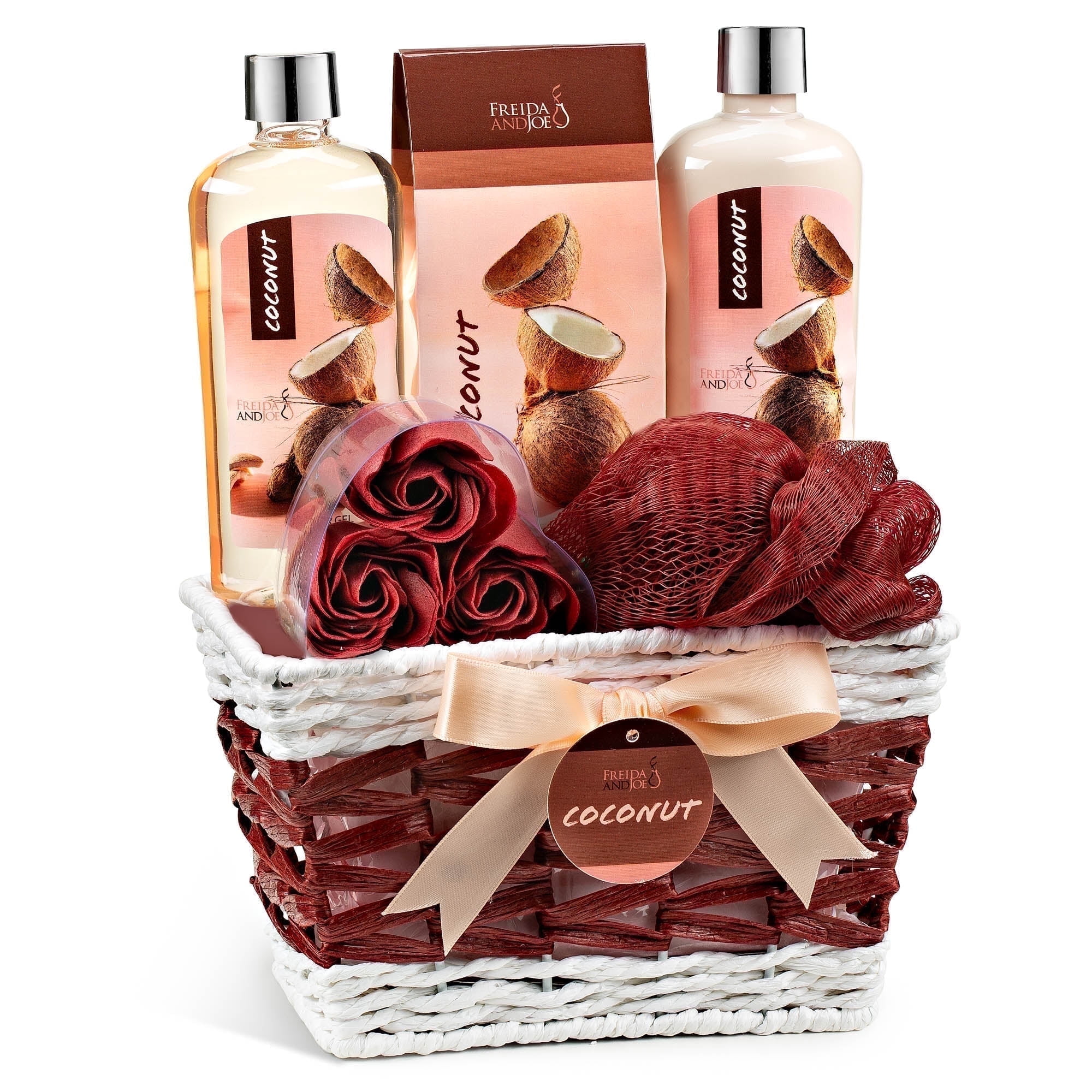 Freida and Joe Holiday Gift Set Coconut Bath Set 6-Piece Spa Basket for Women & Men