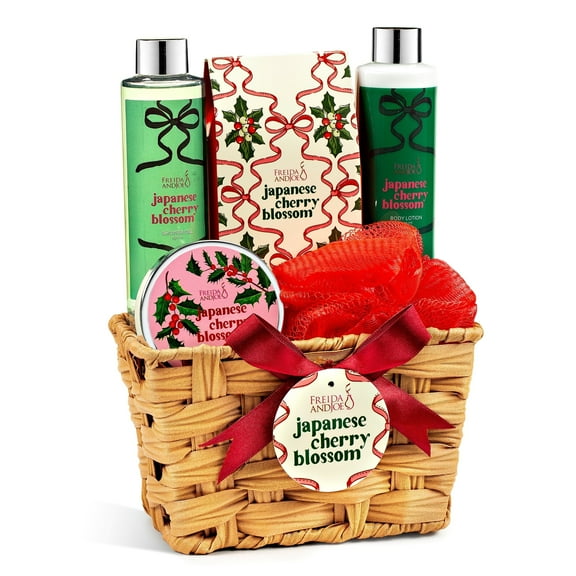 Japanese Cherry Blossom Spa Gift Set for Women and Men, Includes Shower Gel, Body Lotion, Bath Salts, Soap Flowers, Bath Sponge, Relaxing Self-Care Kit
